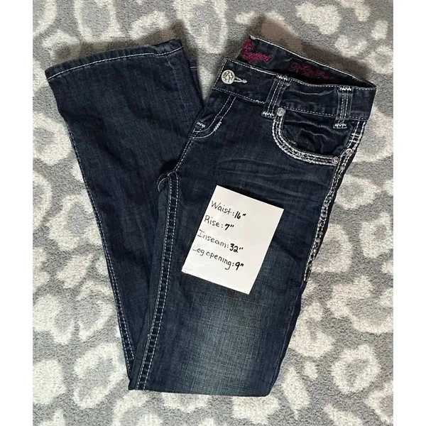 ROCK‎ & ROLL COWGIRL Jeans 28x32 Dark Wash Studded Side Seam Embellished Western - Image 6