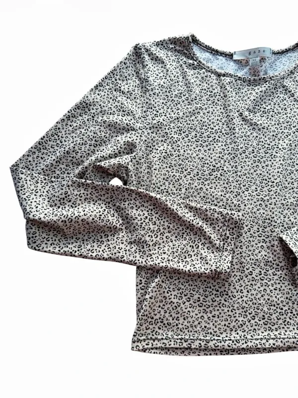 Gaze Women’s XS Leopard Print Long Sleeve Crewneck Crop Top Beige Black Animal - Image 4