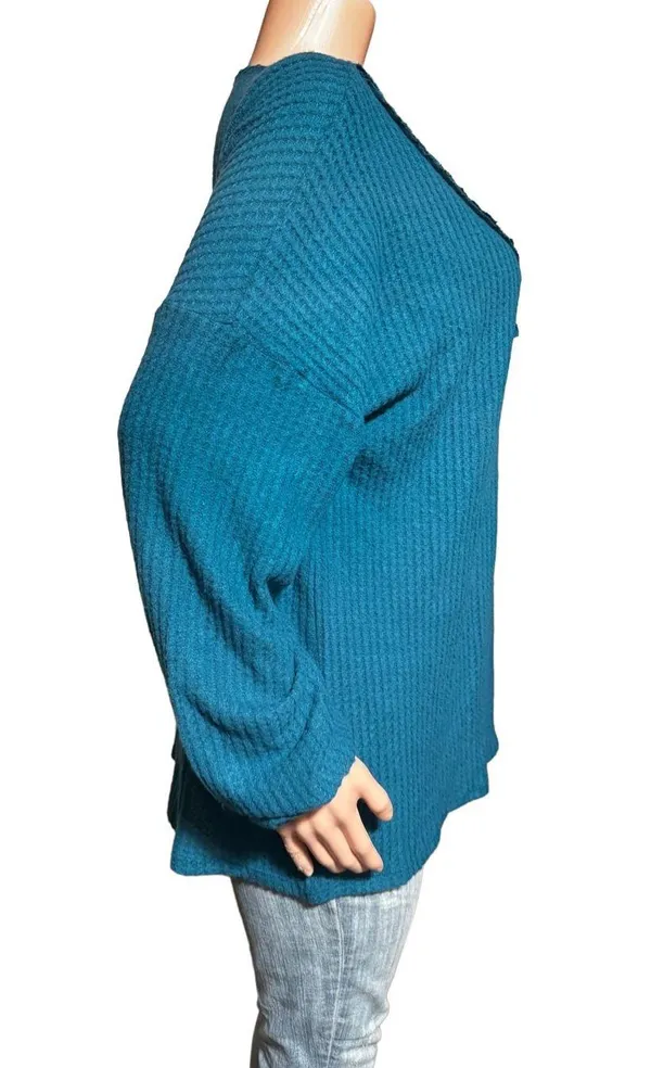 Zenana V-neck knit long sleeve waffle pullover top XL - Image 4