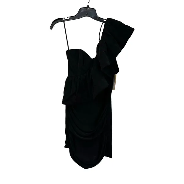 NWT Katie May Take Flight Ruffled One Shouldered Mini Dress Black size Small‎ - Image 2