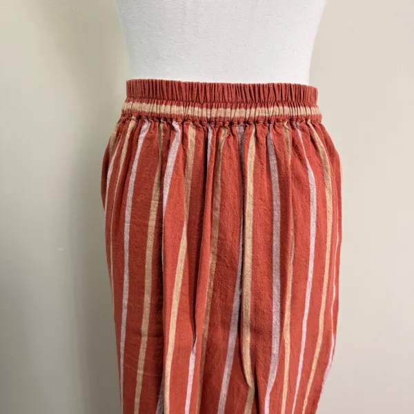 Madewell Rust Orange Striped Linen‎ Blend Faux Wrap Midi Skirt with Pockets XS - Image 4