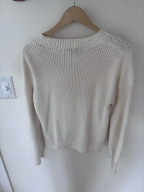 Laura Ashley Floral Appliqué Sweater – Size Small – Cream Cotton Blend - Image 5