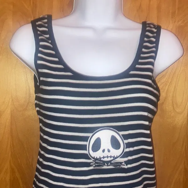 Nightmare Before Christmas Jack Skellington Black & White Striped Tank Top Sz M - Image 2