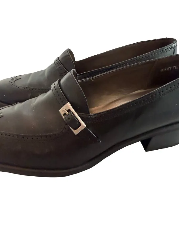 Nicole Shatter Black Leather Wingtip Buckle Loafer Heels Heel Toe Size 7 Women's - Image 3