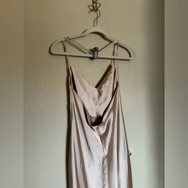 ZARA Satin Maxi Slip Dress Sz L Champagne‎ Gold Double Strap NEW with FLAW - Image 6