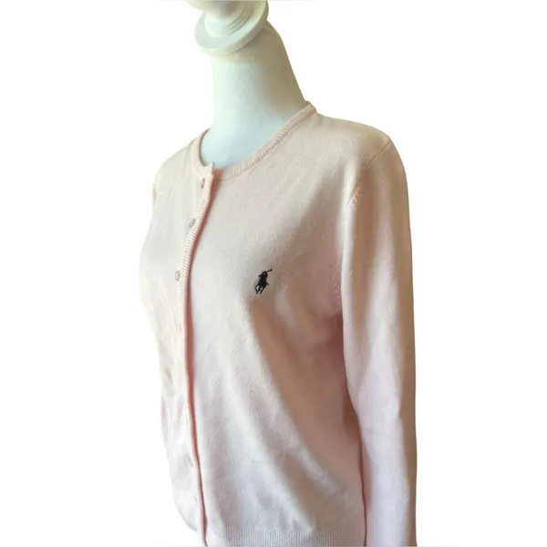 Polo Ralph Lauren Cashmere Cardigan Pony Sweater Light Pink Womens Large - Image 4