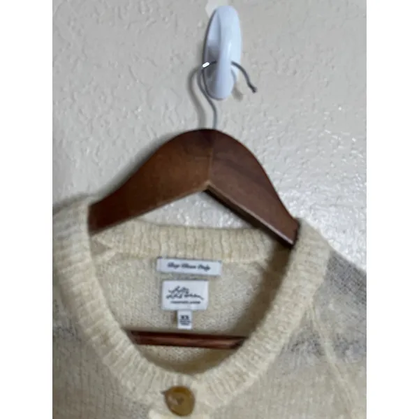 L.L.Bean Mohair Cardigan Sweater Fuzzy Sheer Halo Knit Ivory Womans XS - Image 3