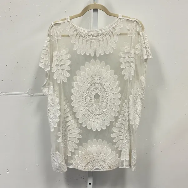 Cupshe Off White Floral Lace Mesh Swim Cover Up Top Tunic Sheer Boho Beachwear - Image 2