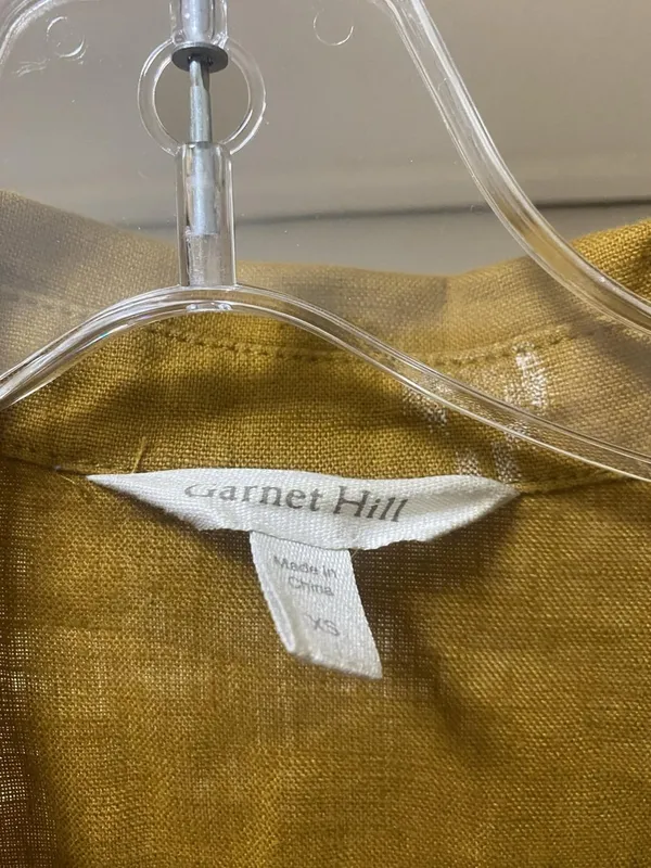 Garnet Hill Shirt Dress Womens XS Yellow Linen Geometric Button Midi Casual - Image 3