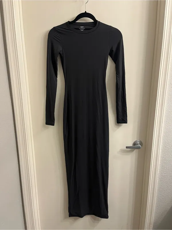 Skims Fits Everybody Crewneck Long Sleeve Maxi Dress Onyx Black Size XS - Image 4