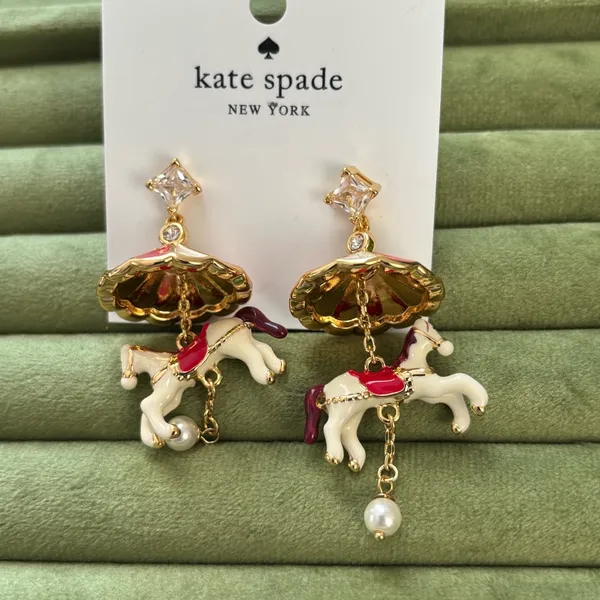 NWOT kate spade Carousel Horse Drop Earrings in Red, Cream & Gold - Image 3
