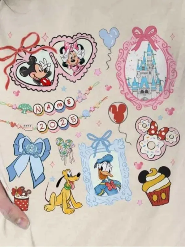 Source Unknown Disney White T-Shirt Mickey Mouse Minnie Mouse Donald Duck Pluto 2025 Size L - Image 2