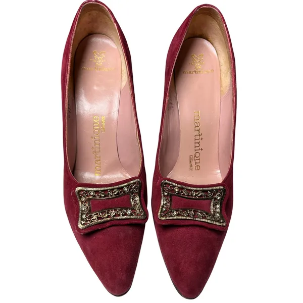 Martina Wine Red Pumps Women's 7S Slim‎ Narrow Classic Leather Heels Vintage - Image 10