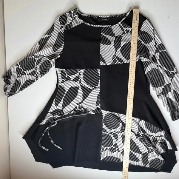 Ali Miles Abstract‎ Geometric Tunic Top Medium Artsy Zipper Detail Stretch Boho - Image 8