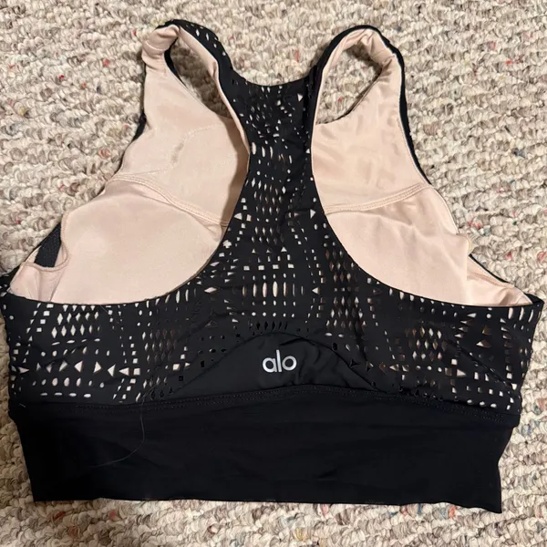 ALO Yoga Illuminate Black Nude High Neck Laser Cut Sport Bra- Size XS - Image 4