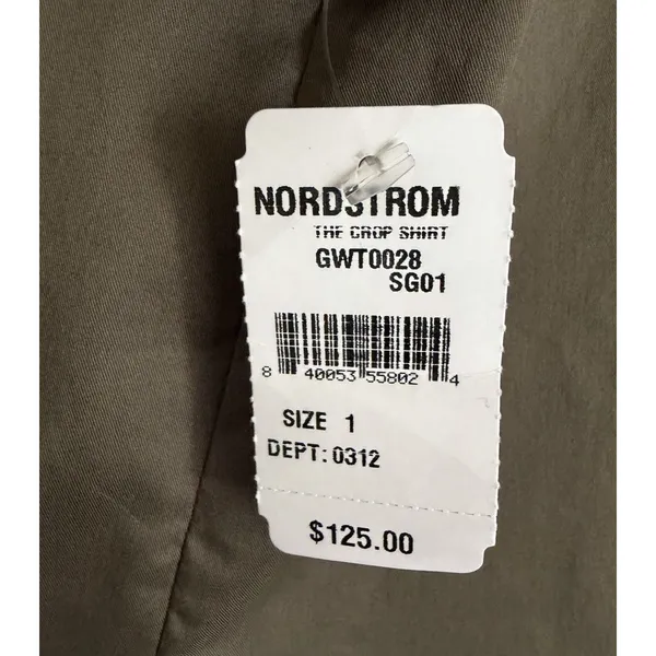 Good American The Cropped Shirt Sage Green Button Down Pocket Top NWT - Image 6