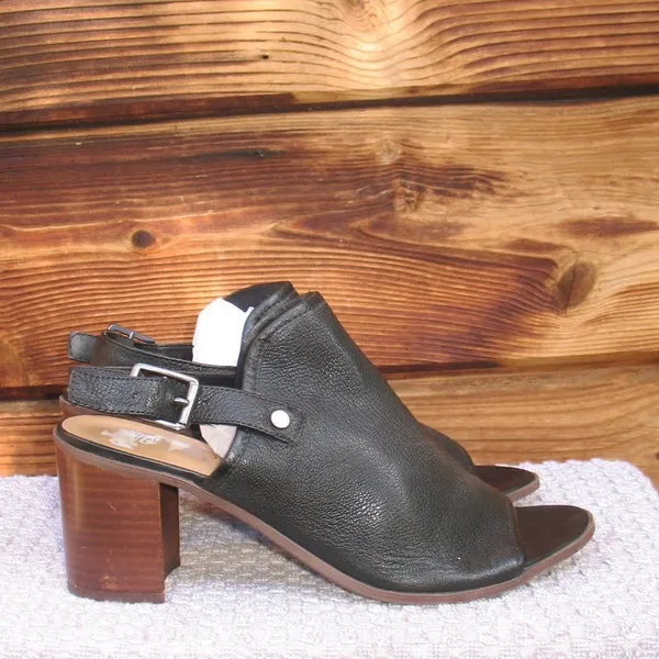 Franco Sarto Black Leather Block Heel Sandals - Image 5