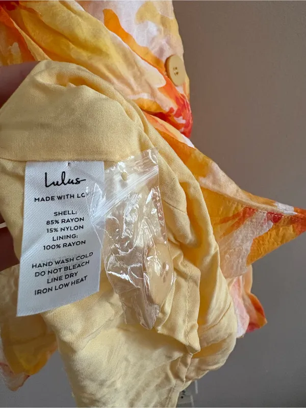 Lulus Prue Orange Floral Halter Mini Dress Size large Sleeveless V Neck Vacation - Image 10