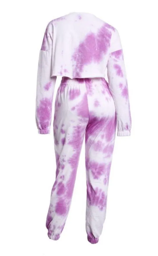 TIC TOC Cropped Crewneck Tie Dye Sweatshirt Purple White Size Large NWT - Image 2
