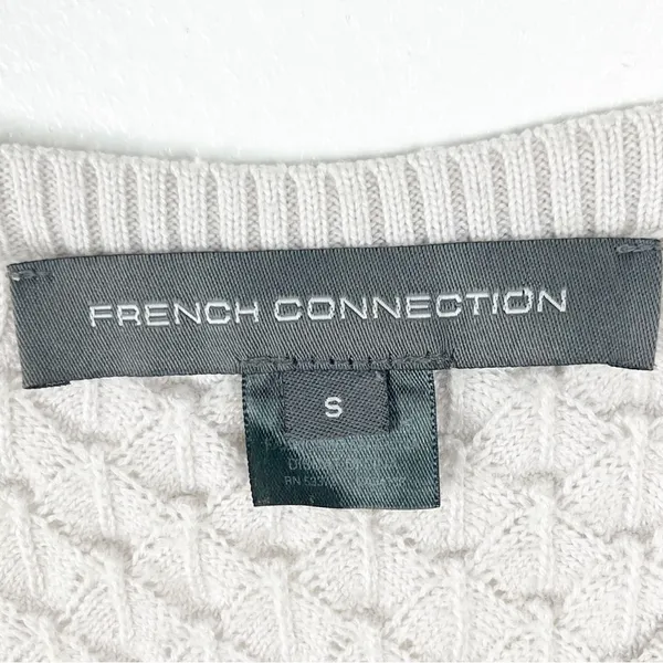 FRENCH CONNECTION Off White Wool Blend Mesh Sleeves Textured Sweater Small - Image 3