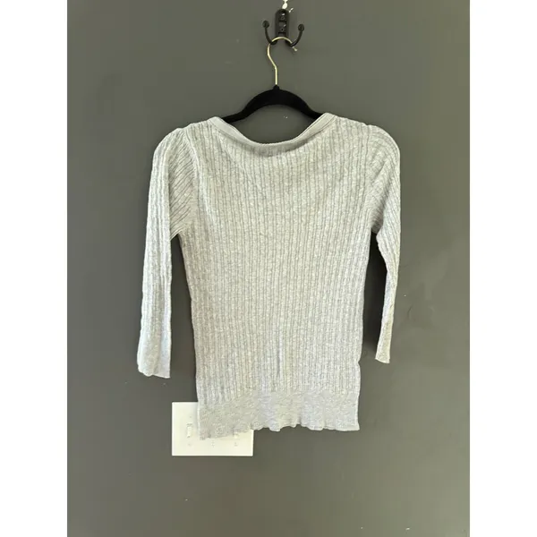 Aeropostale Y2k Grey Ribbed‎ Cable Knit Henley 3/4 Sleeve V-Neck Top Large - Image 4