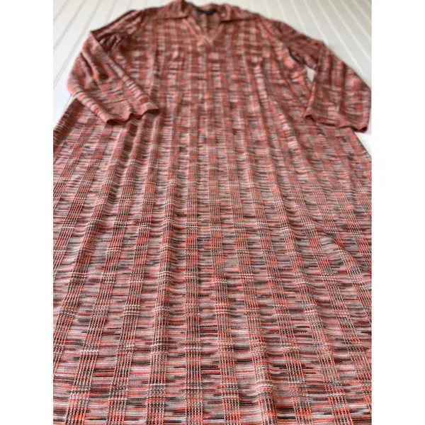 Ming Wang Womens XL Space Dye Knit Maxi Dress Fall Colors Polo V-Neck Viscose - Image 7