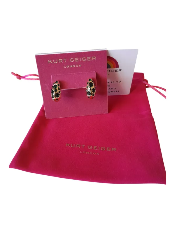 Kurt Geiger Gold Green Pave CZ Dome Hoop Earrings - Image 2