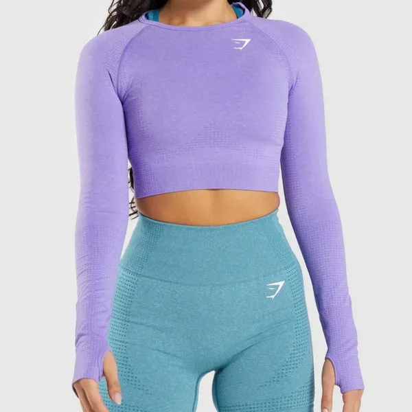 Gymshark Vital Seamless 2.0 Long Sleeve‎ Crop Top Bright Purple Marl size XL - Image 2