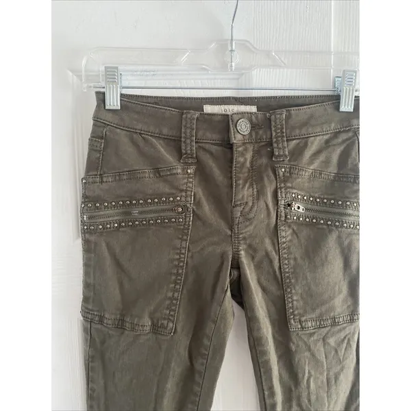 Joie Studded Cargo Skinny Pants Womens Size 23 Olive Green Edgy Moto Utility - Image 2