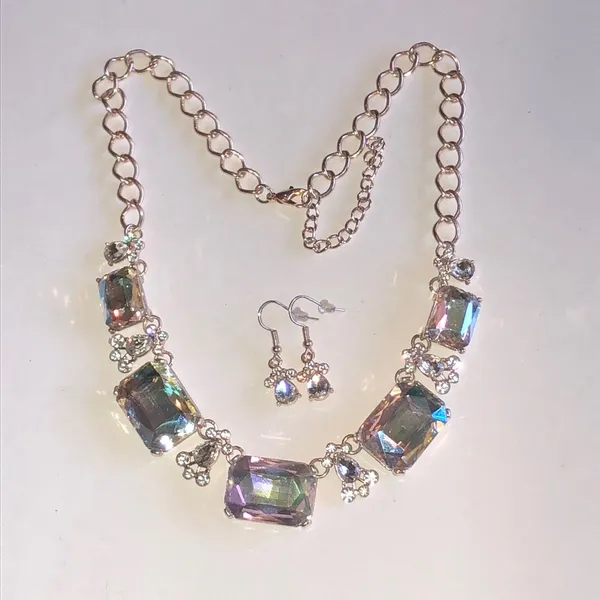 Gold Tone Aurora Crystal Statement Necklace and Earring Set - Image 2