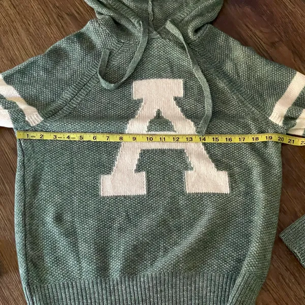 NWT Long Sleeve Drawstring Hooded Sweater Green White Large - Image 9