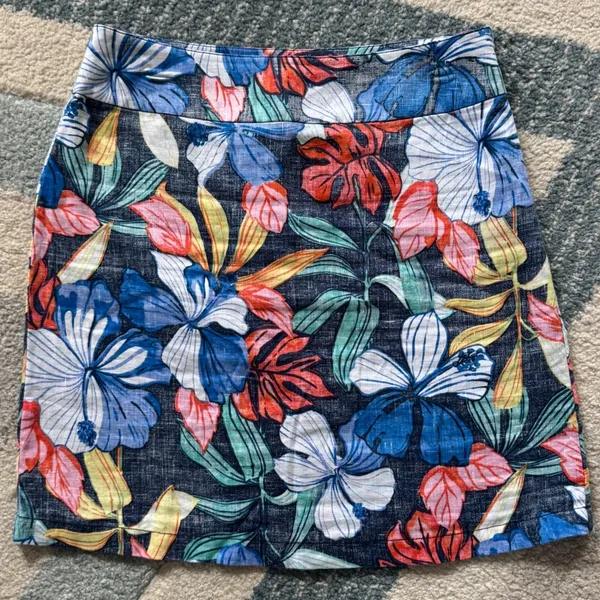 Tommy‎ Bahama Sz 6 Floral Linen Mini Skirt Blue Tropical Hibiscus Vacation Beach - Image 2