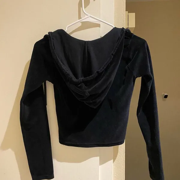 Iets Frans black Velvet Cropped Hoodie - Image 5