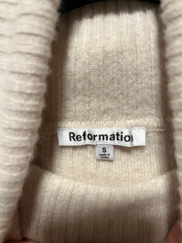 REFORMATION Luisa Cashmere Tan Ribbed Turtleneck Cropped Sweater, Size S - Image 7