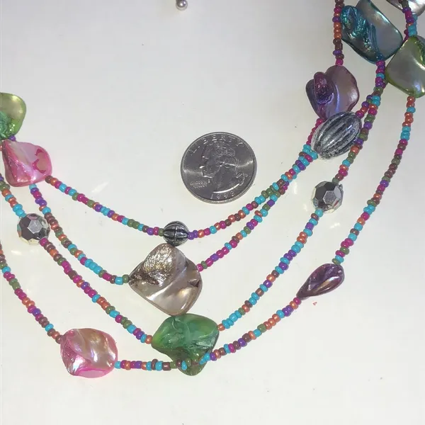 Multicolor Shell Beaded Boho Necklace Pink - Image 3