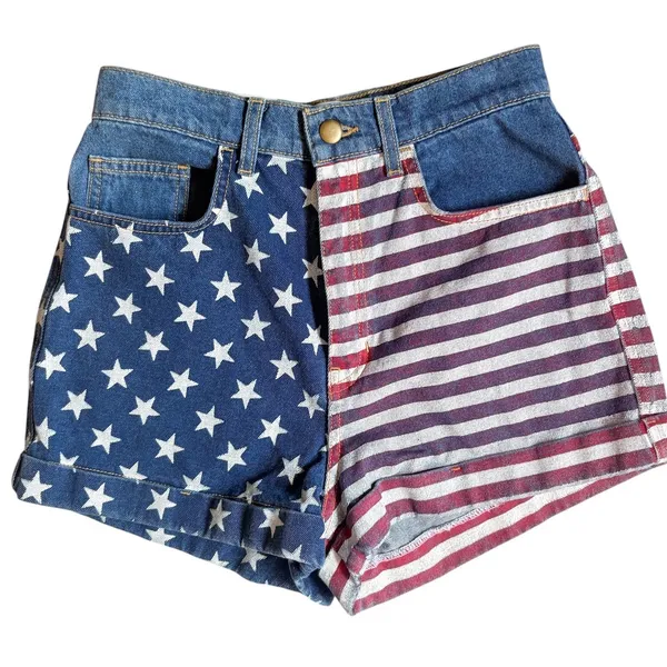 American Apparel NWT USA Flag Denim Shorts Med Stone Wash Indigo RSADM303SP 27 - Image 2