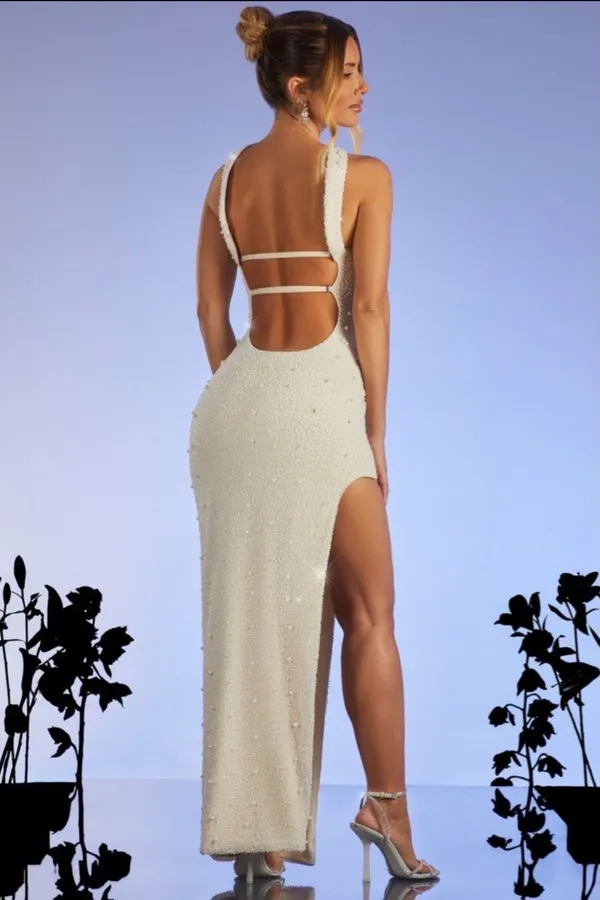 Oh Polly Belgravia Embellished Bandeau Maxi Dress Ivory - Image 2