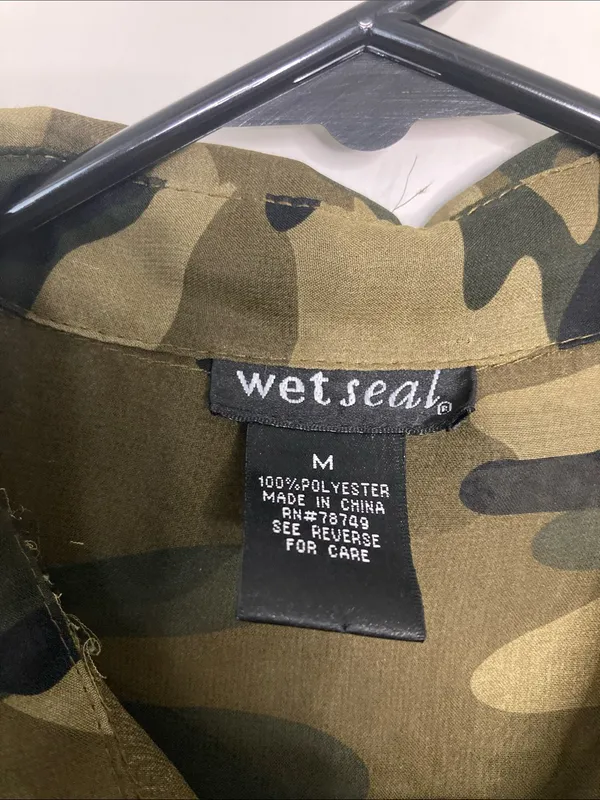 Wet Seal Camo Button-Down Shirt in Olive Green and Dark Green - Image 2