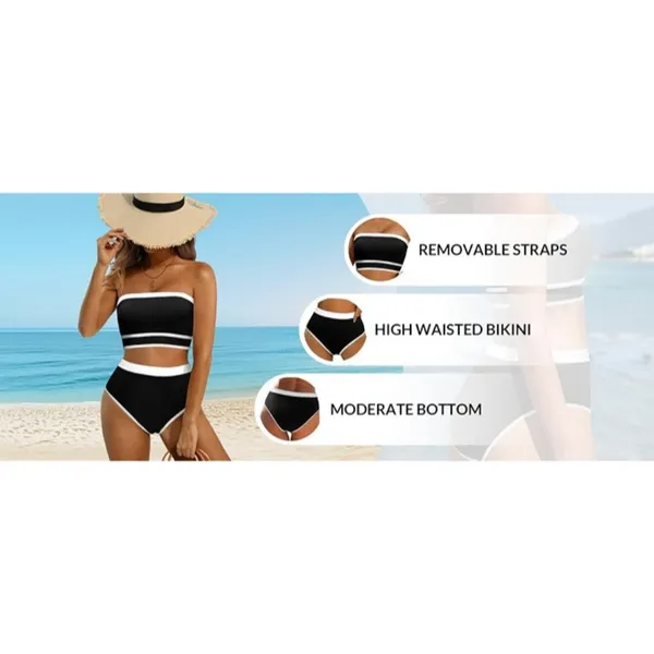 Yonique Bandeau Bikini Strapless Swimsuit Two Piece High Waisted MEDIUM - Image 6