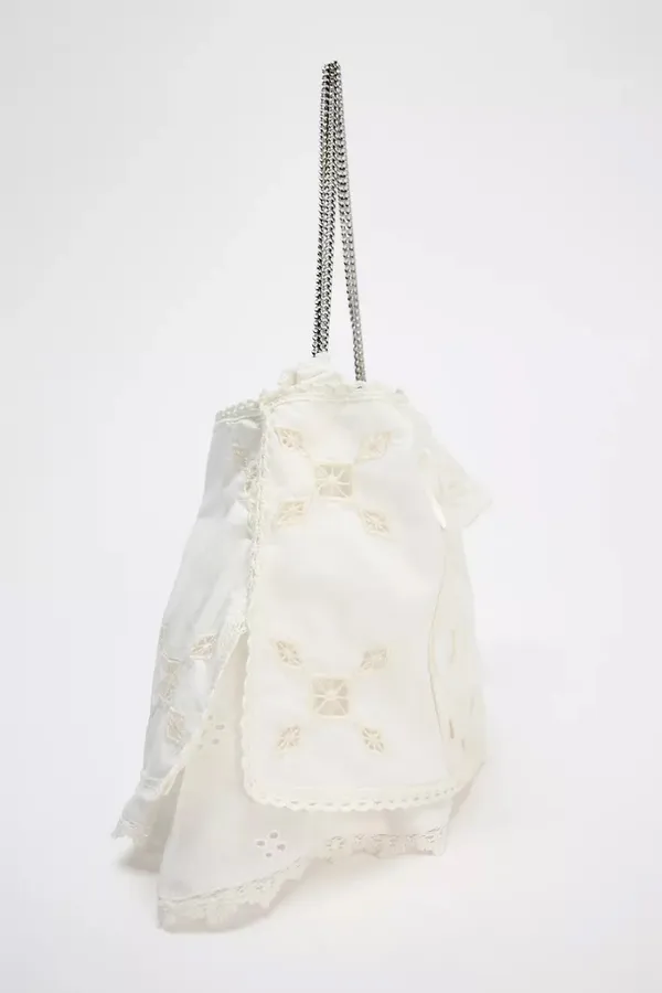 Zara Cream Lace Appliqué Shoulder Bag with Chain Strap Bohemian Summer Vacation - Image 3