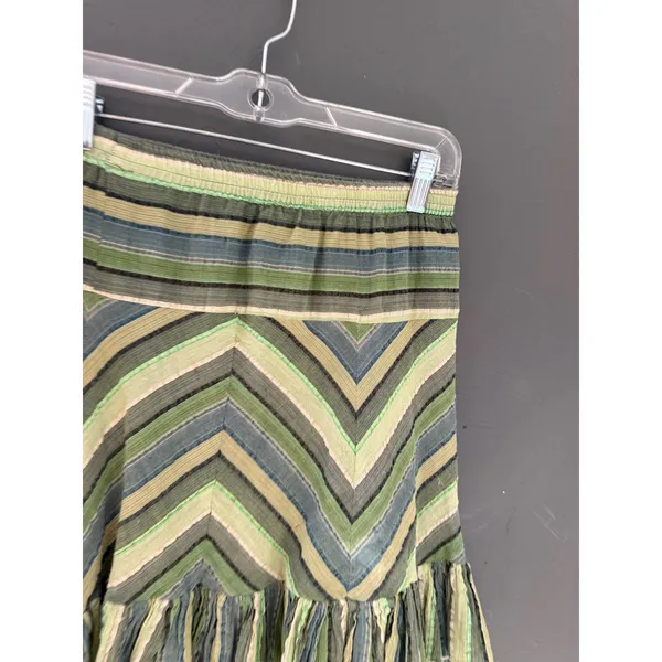 Avatar Green Chevron Striped Boho Mini Skirt Ruffle Hem Elastic‎ Waist Womens S - Image 3