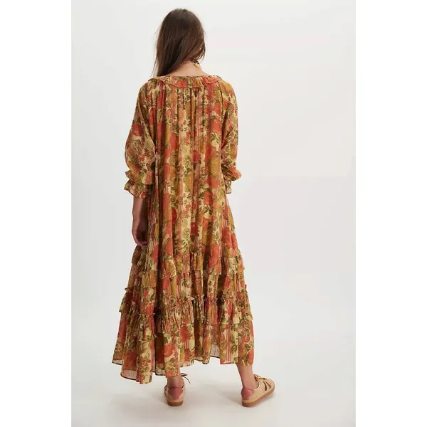 Free People Garden Wonders Maxi Dress Retro 70s Bohemian Floral Size Large - Image 5