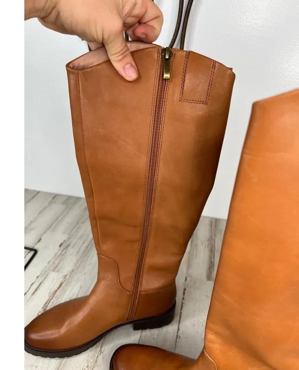 Nordstrom LEA Boots Womens Size 5.5 Tan Riding Knee-High Side Zip Classic - Image 6