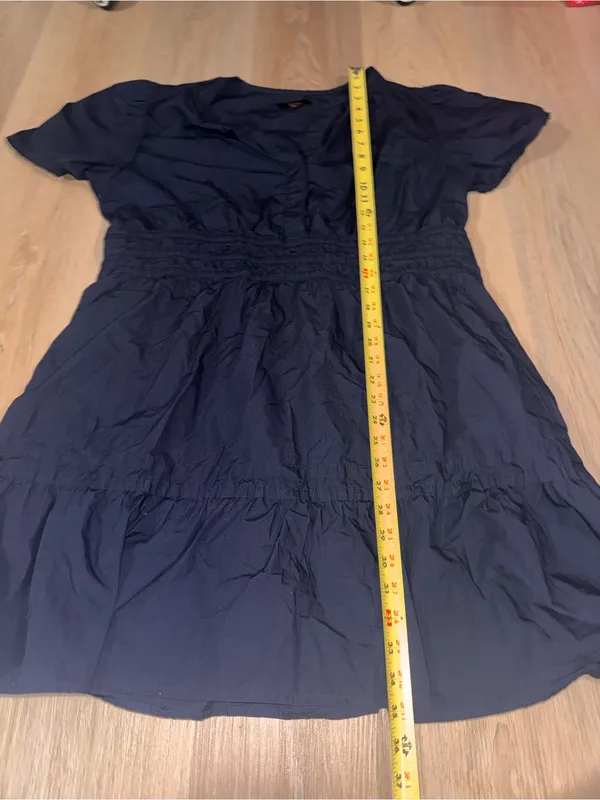 Quince $140 100% Organic Cotton Poplin Tiered Mini Dress Navy Blue - Size XL - Image 6
