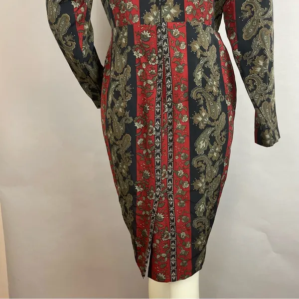 Vintage Dress 80s Pencil Petal Hip‎ Skirt Layer Striped Floral Women Retro Black - Image 7