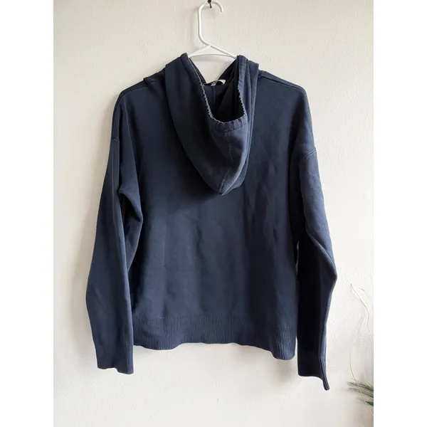 Vince Navy Blue Cotton Blend Ribbed Full Zip‎ Knit Hoodie Sweatshirt Small - Image 3
