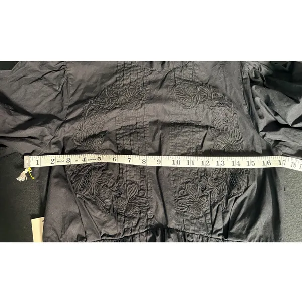 Happy x Nature NWT M Black Embroidered Cotton Open Back Tie Mini Dress Pockets - Image 11