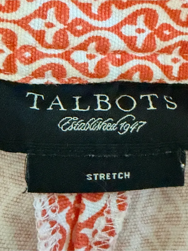 TALBOTS Coral/Orange and White Geometric Patterned Bermuda Shorts Size 16 - Image 5