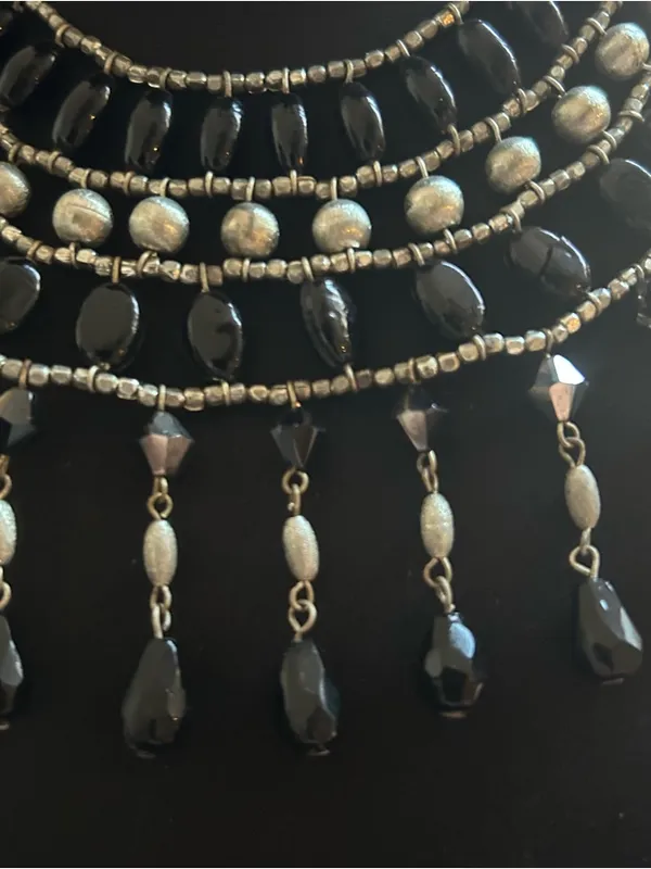 Black Beaded Statement Necklace and Earrings Set - Elegant Women's Jewelry - Image 2