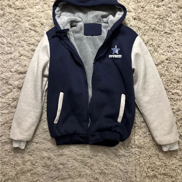 Cowboys Navy and Gray Full Zip Jacket Drawstring Hoodie Size M - Image 14